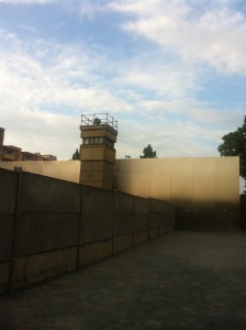 A surviving watchtower at the Berlin Wall Memorial